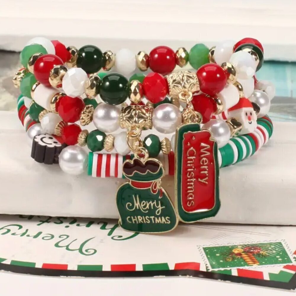 Christmas-Themed Soft Clay Charm Bracelet